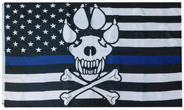 USA Thin Blue Line Police K9 Skull &amp; Paw 100D Woven Poly Nylon 3x5 3&#39;x5&#39; Flag - £18.93 GBP