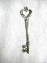 Old Fashioned Love Skeleton Key Heart Topper Pewter Pendant Adj Cord Necklace - £6.68 GBP