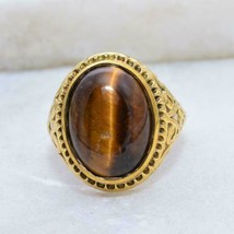 925 Sterling silver 14k Gold plated Tiger Eye Gemstone Men&#39;s Ring Size 13 - $104.42