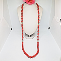 ANNE KLEIN Coral Pink Glass Rhinestone Beaded  Gold Tone Necklace - £19.94 GBP