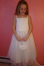 Cherish Apparel First Communion Dress #332 White Size 7 with Purse Satin/Organza - £59.25 GBP