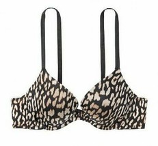Victoria&#39;s Secret 32DD E Sexy Tee Push Up Bra Black Beige Leopard Spots ... - $31.22