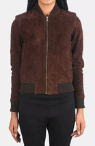 Brown Suede Bomber Original Leather Stylish Jacket Women Handmade Fashionable - £102.67 GBP+