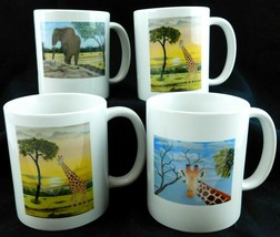 Orca Coatings Giraffe Elephant Wildlife Ceramic Coffee Tea Mugs 4 Pc Set - £12.34 GBP