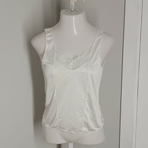 L&#39; Essential Vintage Slip Shirt Top ~ Sz M ~ White ~ Sleeveless ~ Lace Trim - $22.49