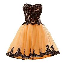 Short Gold Tulle Vintage Black Lace Gothic Prom Homecoming Cocktail Dresses Plus - £95.47 GBP