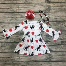NEW Boutique Valentine&#39;s Day Dinosaur Heart Girls Long Sleeve Ruffle Dress - £6.77 GBP