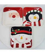 Vintage 1990s Holiday Christmas Santa Snowman Plates 5.5 Inch Square SET... - $8.60