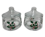 Pair of Vintage Indiana Glass Company Clear Glass Christmas Holly Snack ... - $34.70
