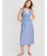 Old Navy Sz L Blue V Neck Stretch Tank Maxi Flare Dress Tie Shoulder Smo... - $16.40