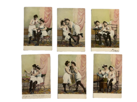 Postcards German 2 Woman in Lingerie Story Set of 6 Early 1900s 2 Used Color - £36.66 GBP