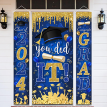 Blue and Gold Graduation Decorations Class of 2024 Porch Sign Congrats Grad Bann - £19.90 GBP