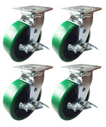 6&quot; X 2&quot; Polyurethane On Cast Iron (Green) - 4 Swivels With Brake - £155.31 GBP