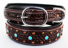 Medium 17&#39;&#39;- 21&#39;&#39; Rhinestone Dog Puppy Collar Crystal Cow Leather  6013 - £20.75 GBP