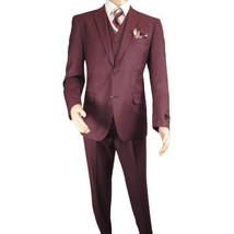 Mens Three Piece Suit Vested VITALI Soft Fabric With Sheen M3090 Burgundy 3Piece image 15