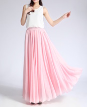 Pink Maxi Chiffon Skirt Outfit Women Plus Size Chiffon Maxi Skirt Beach Skirt image 3