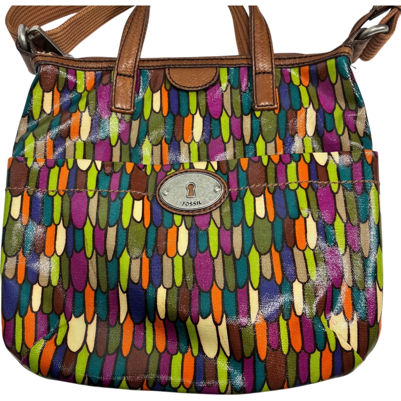Fossil Calypso Key-Per ZB5125 Multi Feather PVC Coated Textile Crossbody Bag Item image 2