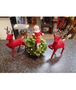 VTG MCM Red Flocked Felt Deer Reindeer  Silver Glitter Mistletoe Elf - $54.29 CAD