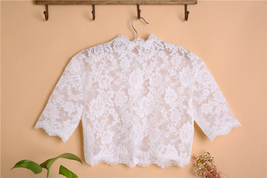 Button Down Short Sleeve Lace Tops Boho Wedding Custom Crop Lace Top image 2
