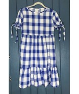 Blue White Checkered Dress Size Small Plaid Retro Mod Peasant Fairytale Fun - $14.85