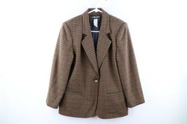 Vintage 90s Rockabilly Womens 12 Wool Tweed Houndstooth Blazer Jacket Sport Coat - £46.68 GBP