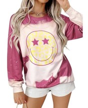 Women Long Sleeve Smiley Face Pullover Gradient Tops T Shirt, Small - New - $17.82
