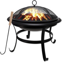 Gas One 22 in Outdoor Fire Pit – Wood Burning Fire Pit with Mesh Lid and Fire - £50.35 GBP