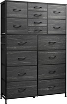 Wlive 16-Drawer Tall Dresser, Charcoal Black Wood Grain Print,, And Hall... - $142.95