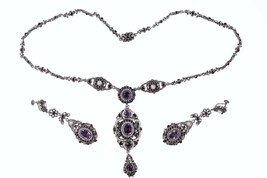c1900 Austrian Silver/Amethyst/pear/necklace and screw back earring set - £708.13 GBP