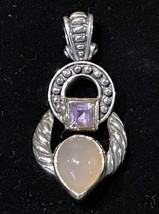 Samuel B Benham 2 Stone Sterling Silver 18K  Gold Amethyst &amp; Pink Opal Pendant - £55.48 GBP