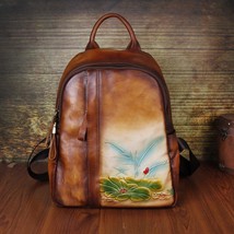 Volasss Women Backpack Vintage Bag 2022 New Handmade Embossed Retro Leather Back - £128.78 GBP