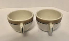 Sudan Syracuse China Restaurant Round Coffee Cups Tan Band Green Ring Lot of Two - £14.93 GBP