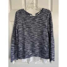 Mello Day Sweater Womens Medium M Ruffle Back Crew Neck Knit Navy Blue W... - $274.45 MXN