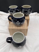 Set of 4 Wick-Werke Germany Cobalt Blue Mugs Cups Floral Leaves Pineapples - £30.83 GBP
