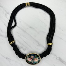 Vintage Floral Butterfly Buckle Black Rope Belt Size Small S Womens - $19.79