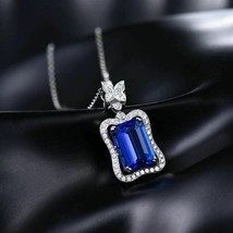 Collier pendentif saphir taille émeraude 4 carats et halo de diamants... - £78.84 GBP