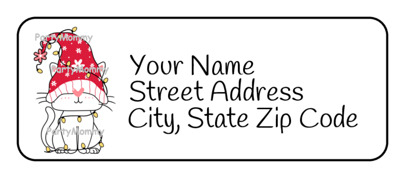 Christmas Gnome Cat Personalized Return Address Labels, 2.625" x 1", Tags (30)