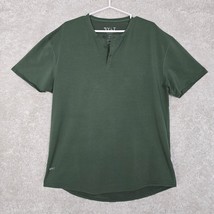 BYLT Mens Drop Cut Henley Shirt XL Green Short Sleeve Pullover Stretch Gym - $21.73