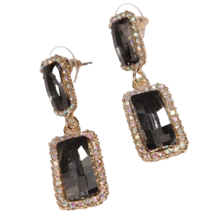 Pierced Earrings 1.5 inch long Crystal Super Bling Silver Smoke Wedding Formal - $12.19