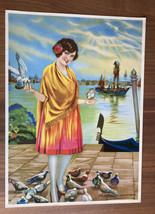 Love Of Venice Italy Glamour Girl With Doves Venice Canal Art Print - £52.37 GBP