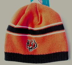 Orange Cincinnati Bengals Cuffless Stripes Knit Beanie Hat Winter Cap NFL New - £8.01 GBP