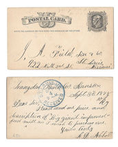 UX5 Langdon KS DPO 1878 Manuscript Cancel St Louis MO Received Postal Card - $27.50