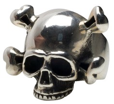 Unisex Punk Biker Skull &amp; Crossbones Fine Sterling Silver Ring Femme Metale 925 - £172.00 GBP