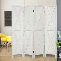 Folding Wooden Room Divider 5.6 Ft 4 Panels -White - £112.51 GBP