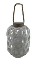 Scratch &amp; Dent White Woven Wood Lattice Candle Lantern with Rope Handle - £20.81 GBP