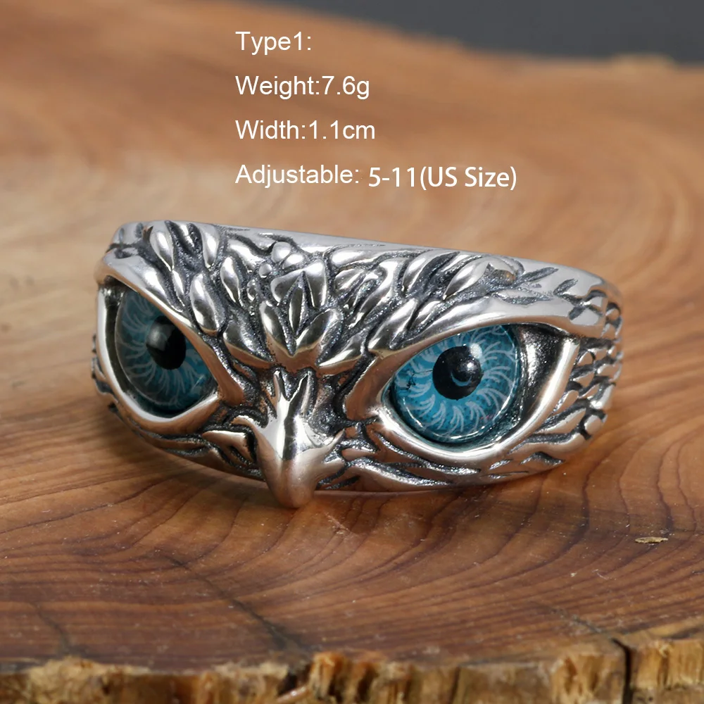 Real 925 Sterling Silver Demon Eye Owl Ring For Women Girl Lovers Retro Animal O - £41.91 GBP
