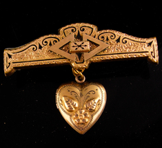 Antique heart Locket - Vintage rose gold filled lapel pin -  Victorian keepsake  - £148.33 GBP