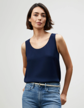 NWT Lafayette 148 NY Royal Navy Blue Double Georgette Silk Tank Top $298... - £116.36 GBP