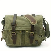 Vintage Style Canvas Messenger Bags Laptop Bag Large Capacity Shoulder B... - £53.36 GBP