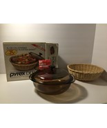 Vintage Pyrex 1-1/2 Qt. Covered Casserole Dish in Rattan Basket Ovenware... - £11.74 GBP
